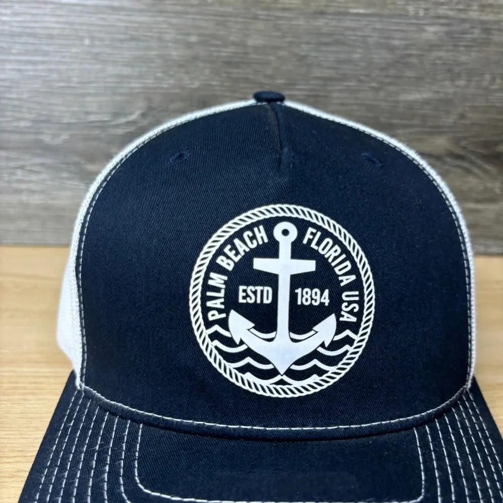 Palm Beach‎ Hat Cap Snap Back Blue Florida Beach Fishing Anchor Richardson